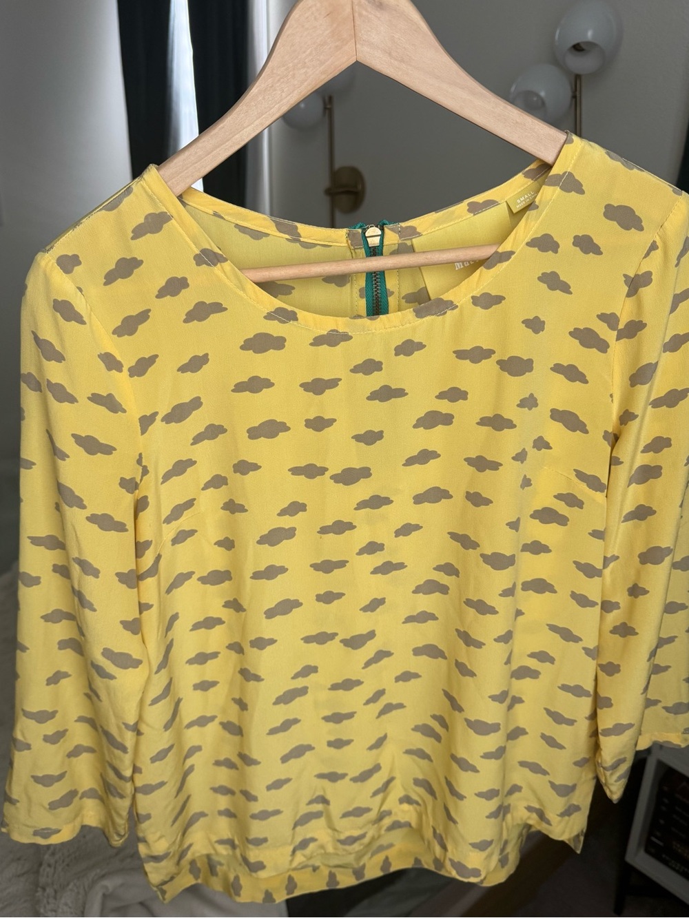 Maeve Yellow Cloud-Print Blouse 100% silk